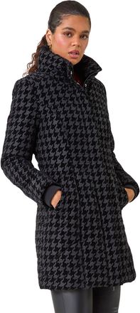 Roman Womens Dogtooth Flock Coat - Black - Size 20 UK