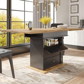 Merax Black Extendable Dining Table With Storage Cabinet