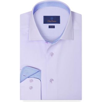 David Donahue Trim Fit Cotton Twill Dress Shirt in Lilac at Nordstrom, Size 18.5