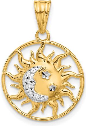 Diamond2Deal 14k Yellow Gold White Rhodium Diamond-Cut Sun Moon Stars Pendant
