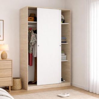 Dmora Armario Dcapuan, Perchero Para Dormitorio, Armario Con 2 Puertas Correderas, 120x50h204 Cm, Blanco Y Roble - Dmora