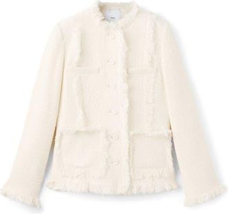 Mango Fray Trim Tweed Jacket in Off White at Nordstrom, Size X-Small