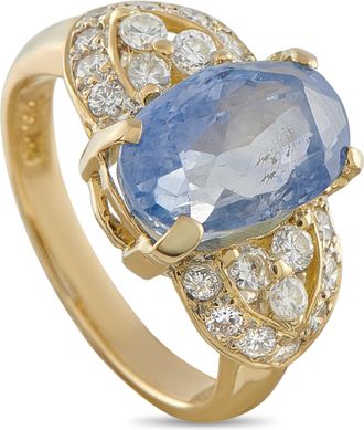 Luxury Bazaar 18K Yellow Gold 0.57ct Diamond and Sapphire Ring 5308
