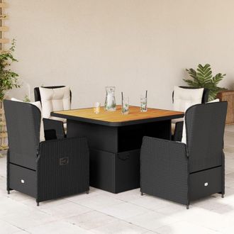vidaXL Set De Muebles Jard&iacute;n 5 Pzas Con Cojines Rat&aacute;n Sint&eacute;tico Negro Vidaxl