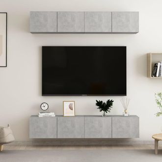Berkfield Home TV Cabinets 4 pcs Concrete Grey 80x30x30 cm Engineered Wood | Size: 80 x 30 x 30 cm