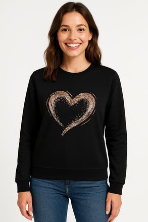 Only Sweatshirt ONLY ONLMARCY L/S O-NECK BOX UB CC SWT, Damen, Gr. XS, schwarz (schwarz detail:with sequins heart), Sweatware, Obermaterial: 94% Polyester,