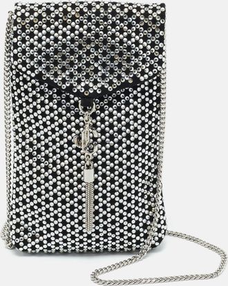 Jimmy Choo London Black Suede Crystal Embellished Phone Pouch With Chain