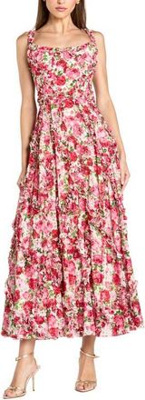 Mac Duggal Petite Floral Cotton Ruffle Square Neck Ankle Dress in Pink Multi at Nordstrom, Size 10
