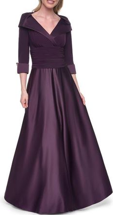 Jessica Howard Portrait Collar Mixed Media Ballgown in Eggplant at Nordstrom, Size 12