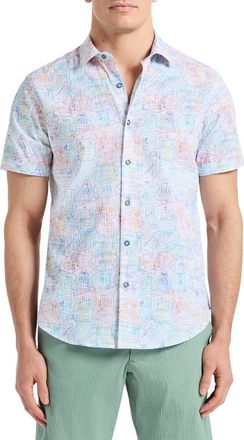 Robert Graham Passport Short Sleeve Cotton Seersucker Button-Up Shirt in Orange Multi at Nordstrom, Size Xx-Large