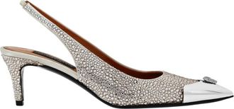 Philipp Plein Schoenen, Dames, Beige, 41 EU, Leer, Satin Slingback Mix Strass