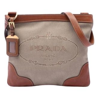 Prada Pre-owned Canvas Crossbody Bag - Dames - Pre-owned - Beige - Maat: ONE Size Zijde