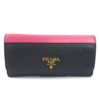Prada Black Pink Leather Long Wallet (Bi-Fold) (Pre-Owned)