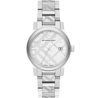 Burberry BU9037 The City Engraved Checked Steel Unisex Watch - Silver Stainless Steel - One Size
