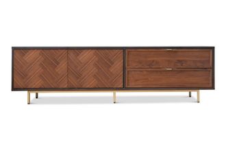 PIB Muebles de tv de madera oscura con puertas deslizantes y 2 cajones