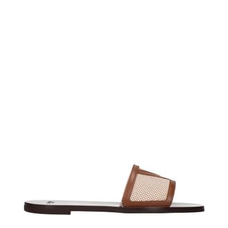 Valentino Garavani Damens Pantoletten und Clogs aus beigem/braunem Stoff