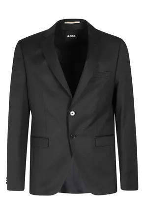 BOSS Tailored Black Wool Jacket With Notch Lapel