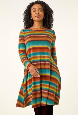 Roman Stripe A-Line Dress