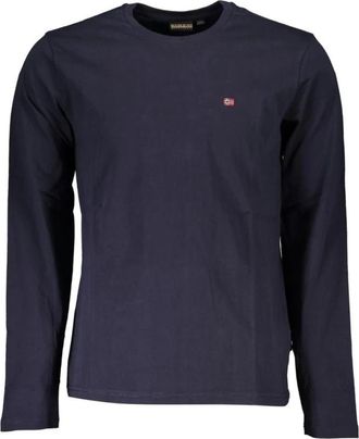 Napapijri Blauw Katoenen Longsleeve Crew Neck T-Shirt met Geborduurd Logo - Heren - Longsleeves - Blauw - L - Katoen - Tops