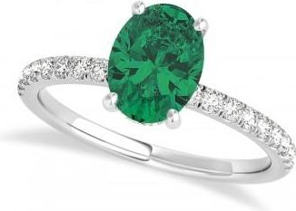 Allurez Oval Emerald & Diamond Single Row Hidden Halo Engagement Ring 14k White Gold (0.68ct)