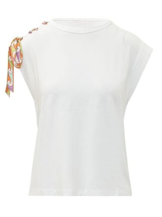 Pucci White Solid Round Neck Top