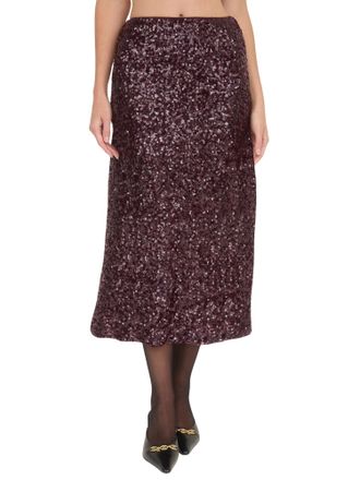 Moon River Sequin Midi Skirt In Plum