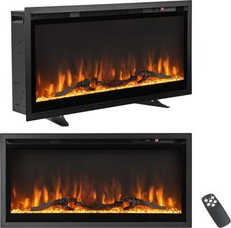Costway Costway - Chimenea El&eacute;ctrica De 91,5cm Empotrable En Pared, 750w/1500w Calentador Con Control Remoto, Color Y Brillo De Llama Ajustables, Termostato, 