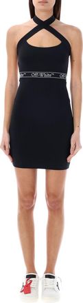Off-white Black Logo-waistband Criss-cross Straps Minidress