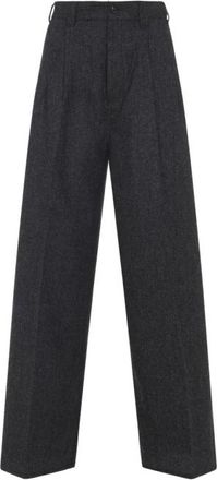 Maison Margiela Geplooide Wollen Blend Wijde Pijpen Broek - Dames - Wijde Broeken - Grijs - S - Wol - Broeken