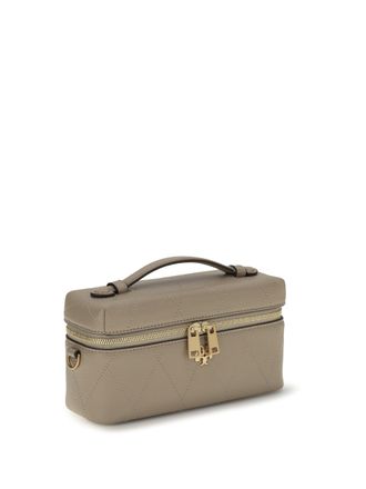 Tory Burch Womens Charlie Beauty Case Soft Cement Calf Leather Bos Taurus Cases