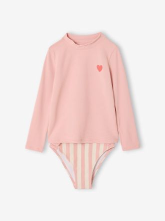 Vertbaudet M&auml;dchen Strand-Set: UV-Badeshirt & Badehose, Wabenstruktur rosa