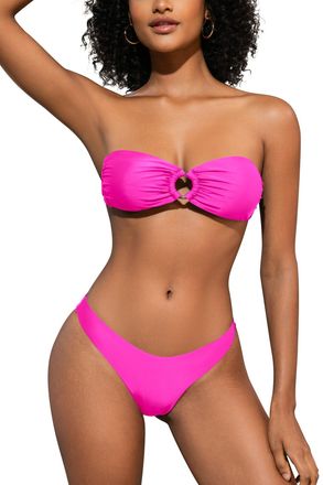 SHEKINI Womens Two Piece Swimsuit O Ring Strapless Bandeau Bikini Sets for Women with Sexy High Cut Cheeky Bottoms Beach Brazilian Swimwear, Magenta, XS