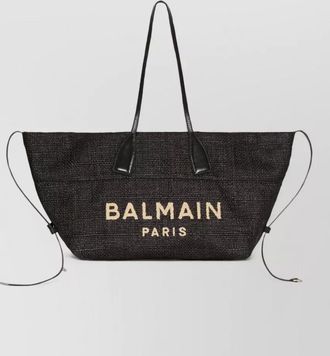 Balmain raffia effect calfskin tote bag