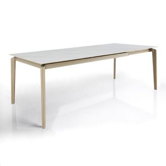Oresteluchetta Mesa extensible cer&aacute;mica/acero blanco-platino 77,5x90x160-220 cm