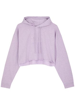 Ganni Isoli Hooded Cropped Cotton Sweatshirt - Lilac - Xxs (UK 4 /xxs)