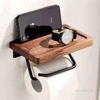 OEM Portarrollos De Papel Higi&eacute;nico Con Estante De Nogal Negro Para Ba&ntilde;o, Soporte De Papel Higi&eacute;nico De Pared - Crezuo