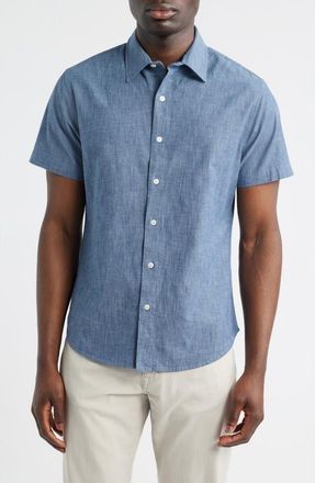 Bonobos Mens Riviera Slim Fit Stretch Dot Short Sleeve Button-Up Shirt in Darkwash Chambray at Nordstrom, Size Large