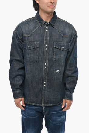 Palm Angels Camicia in Denim con Monogram Ricamato Palm Angels