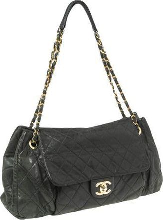 Chanel Dark Green Calfskin Shoulder Bag Size M