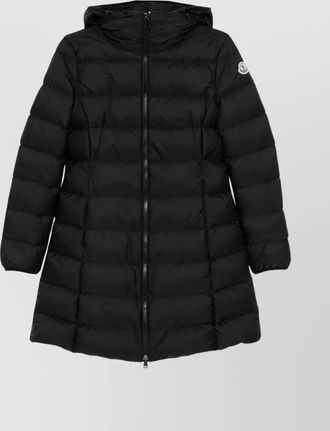 Moncler long down coat and hood