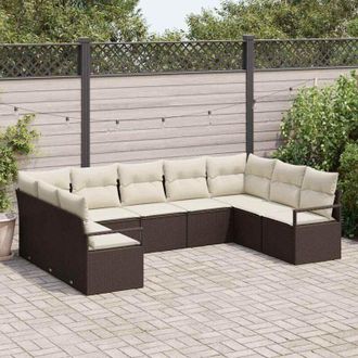 vidaXL Conjunto De Sof&aacute; De Jard&iacute;n 9 Pcs Marr&oacute;n Polirat&aacute;n Vidaxl