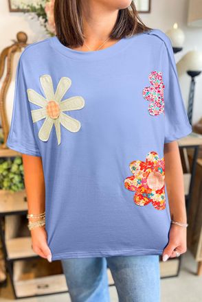 Azura Exchange Bloemenapplicatie T-shirt met Korte Mouwen