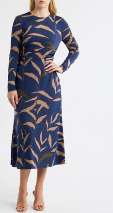 Julia Jordan Abstract Print Long Sleeve Midi Dress in Navy Multi at Nordstrom Rack, Size 2