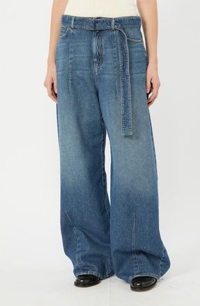 Max Mara Madia Belted Wide Leg Jeans in Navy at Nordstrom, Size 10