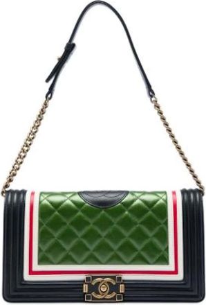 Chanel Pre-owned The Boy Flap Bag - Dames - Vintage Schoudertas - Groen - ONE Size - Leer - Vintage