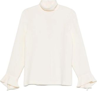 Alberto Biani Ivoor Bell Sleeves Hoge Hals Shirt - Dames - Blouses - Beige - L - Overhemden