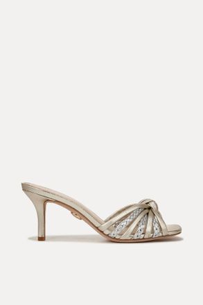 Veronica Beard Womens Misa Knot Front Heeled Sandals In Platinum