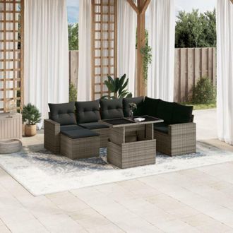 vidaXL Set De Sof&aacute;s De Jard&iacute;n Y Cojines 8 Piezas Rat&aacute;n Sint&eacute;tico Gris Vidaxl