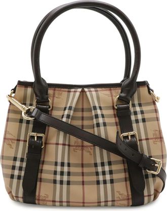 Burberry Beige Black Bordeaux Dark Brown Pvc Leather Shoulder Bag Tote Bag (Pre-Owned)