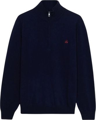 Brooks Brothers Truien & Vesten, Heren, Blauw, S, Wol, Lamswol trui met halve rits en logo